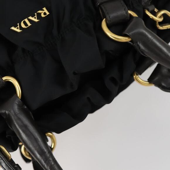 PRADA Hand Bag Nylon Leather 2way Black Gold Auth 156149 - Picture 6 of 16